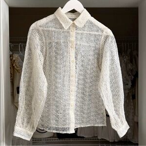 ASOS Cream Lace Eyelet Button-Down Shirt